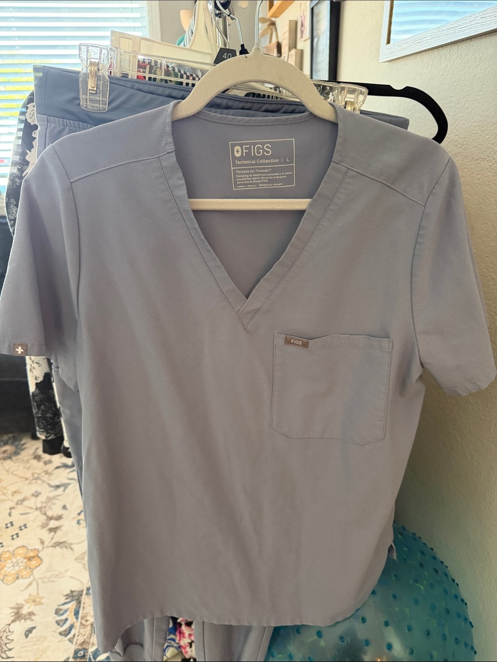 FIGS womens V-Neck Scrub Top in Light Blue